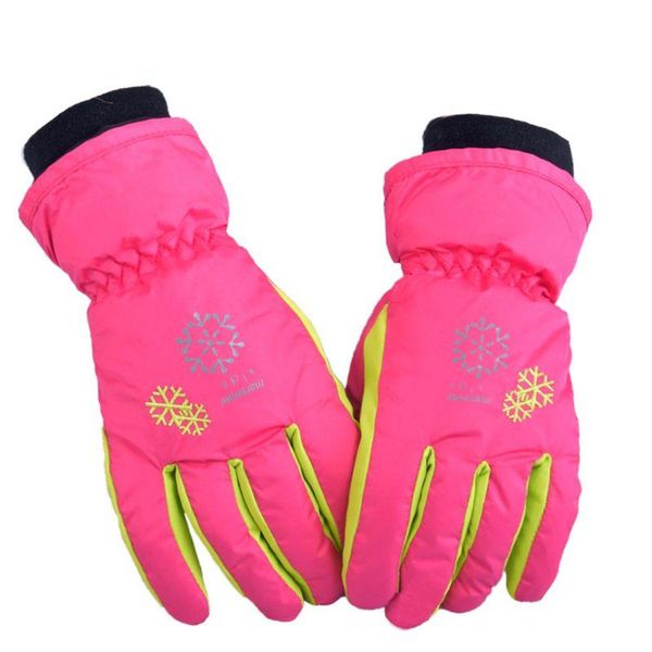 

kids children snow ski gloves winter waterproof thicken thermal lining wrist warmer snowflakes print non-slip mittens with rope