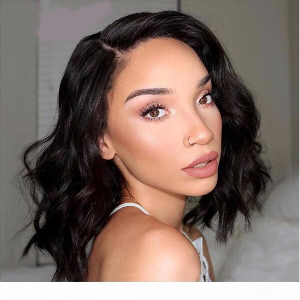 

bob full lace wig glueless virgin malaysian bob wavy human hair short lace front u part wig with baby hair for black women, Black;brown