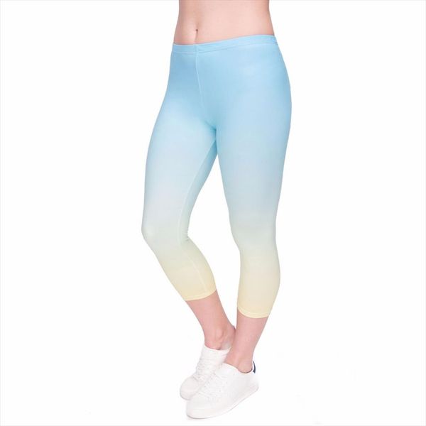 

лето женщины капри леггинсы ombre желтый печать sexy mid теленок 3 4 брюки движение легинсы капри перевозка груза падения, Black