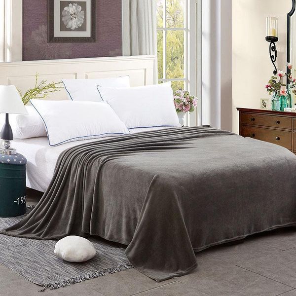 

grey solid color fleece blanket for adults 100% polyester throw blankets on the bed/sofa autumn/winter soft bed covers/blankets1