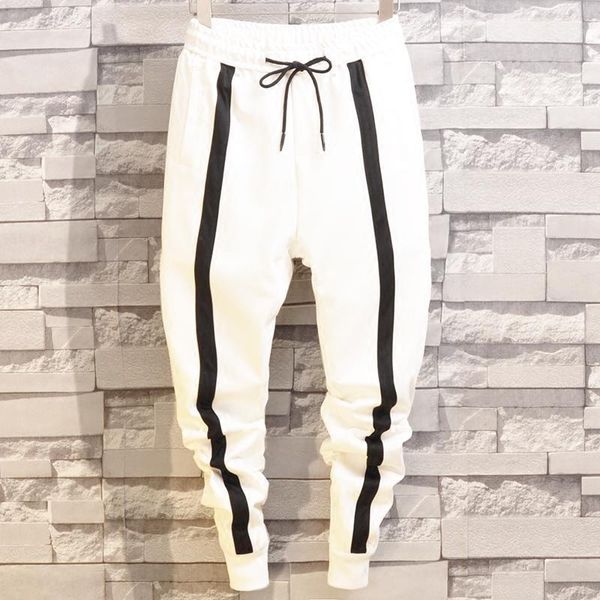

men's sweatpants stripe hip hop track pants street wear skinny jogger harem pants elastic waist male casual trousers1, Black