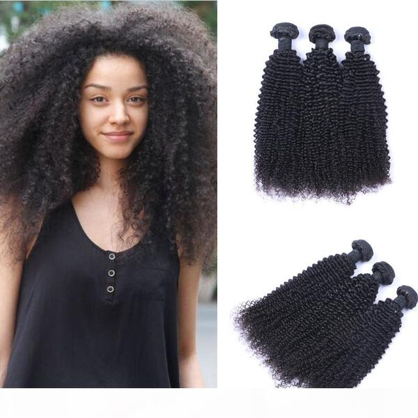 

unprocessed brazilian human remy virgin hair kinky curly hair weaves hair extensions natural color 100g bundle double wefts 3bundles lot, Black