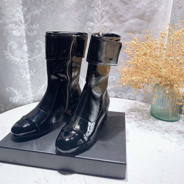 

women leather shoes lace up buckle ankle boots factory direct female rough heel round head size:35-41 117, Black