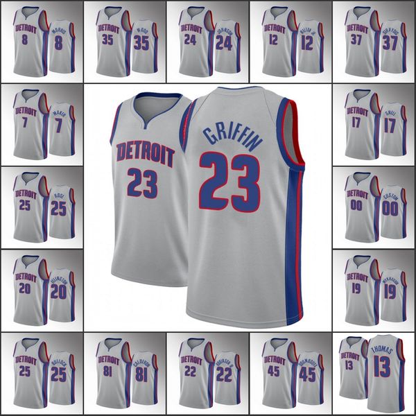 

detroit pistons men derrick rose christian wood blake griffin luke kennard 2020 statement nba gray custom jersey, Black