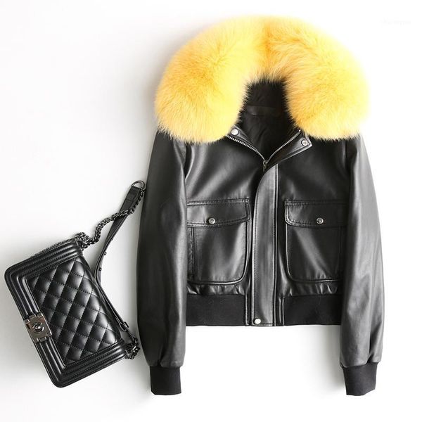

sheepskin genuine leather jacket women duck down winter coat real leather jacket women clothes 2020 bomber 17999 yy10461, Black
