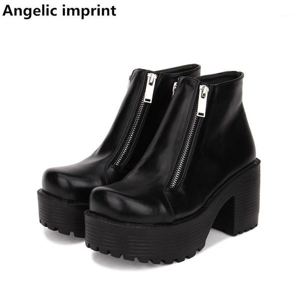 

angelic imprint mori girl women punk motorcycle boots lady lolita ankle boots woman high heels pumps platform shoes 35-40 8cm1, Black