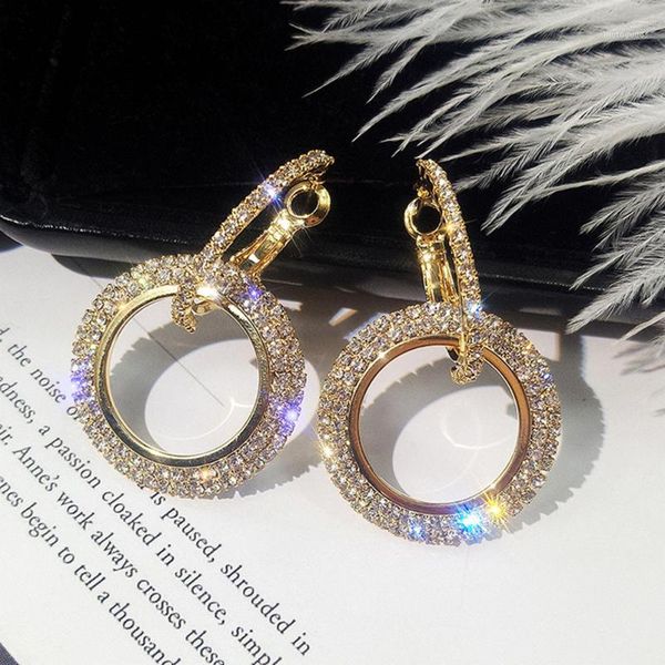 

fashion korean style big round hoop earrings gold silver color rhinestone earring women party jewelry gift1, Golden;silver