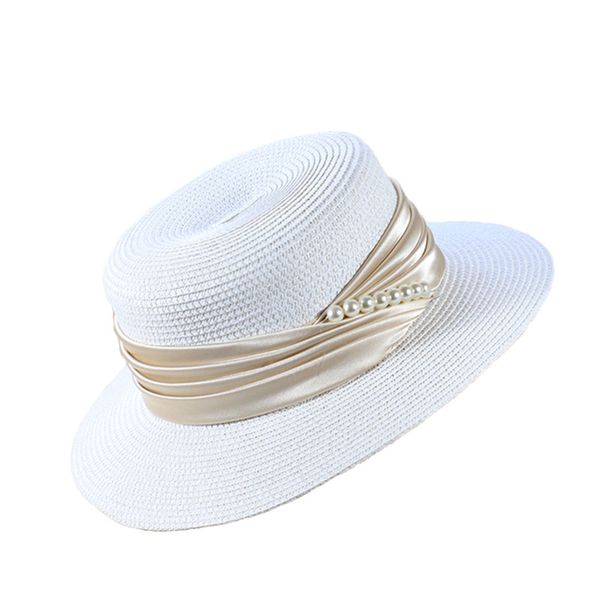 

summer straw women big wide brim beach foldable sun block uv protection pearl panama hat bone chapeu feminino c0123, Blue;gray