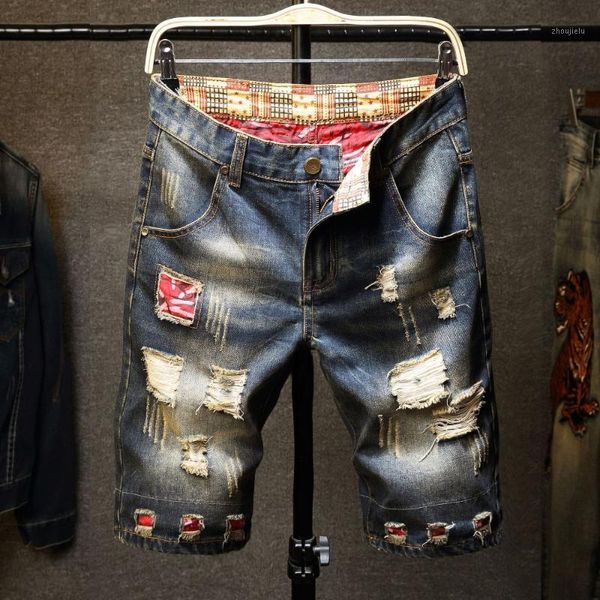 

summer style men jeans shorts luxury men slim denim shorts zipper hole straight moto & biker jeans for blue and black1
