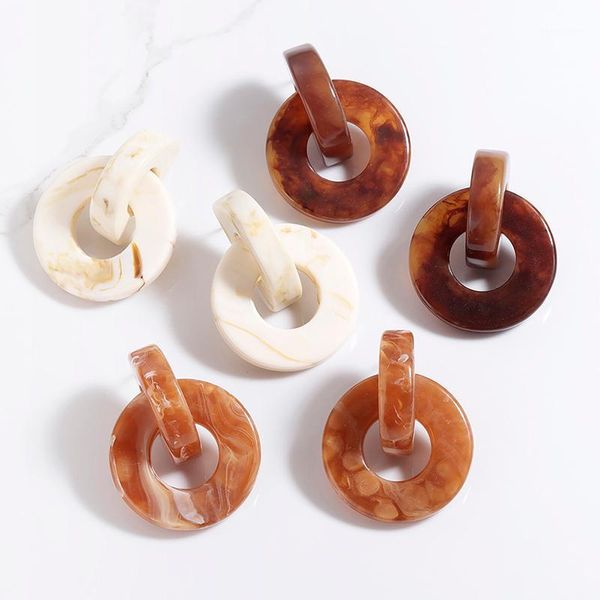 

acrylic brown elegant wood grain earrings for woman geometric round drop earring bohemian jewelry accessories pendientes navidad1, Silver