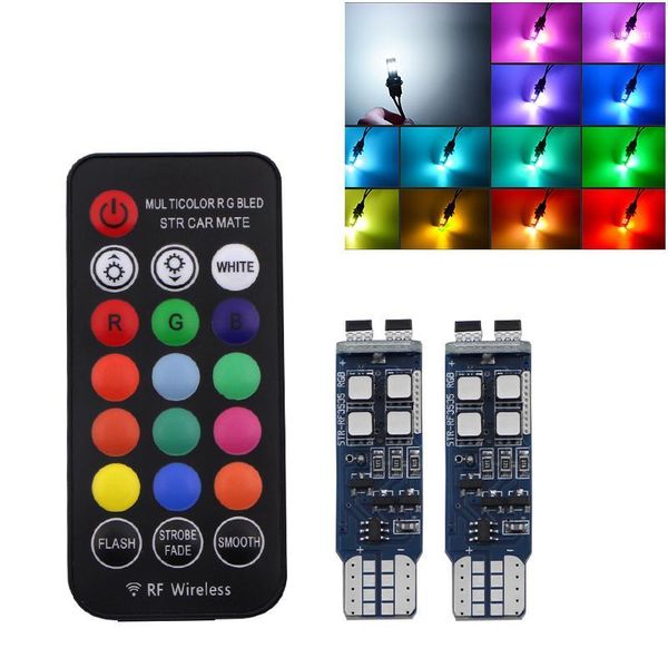 

2 pcs car flash strobe light t10 w5w 194 rgb bulbs with remote control indoor 12v headlight wedge led atmosphere turn lights1