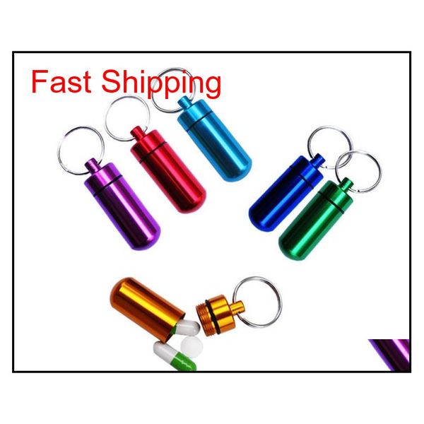 

aluminum alloy pill bottles portable keychain pill holder container waterproof pill cases boxes for outdoor travel camping yriui