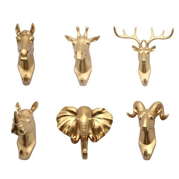 

resin animal head hook hanger holder rack wall mount home decor gold