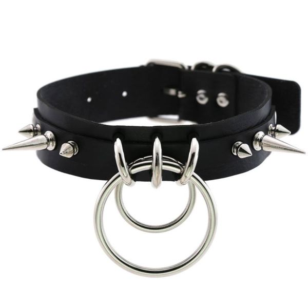 

chokers cool big o-round punk rock gothic women leather silver color spike rivets stud collar choker necklaces statement jewelry, Golden;silver