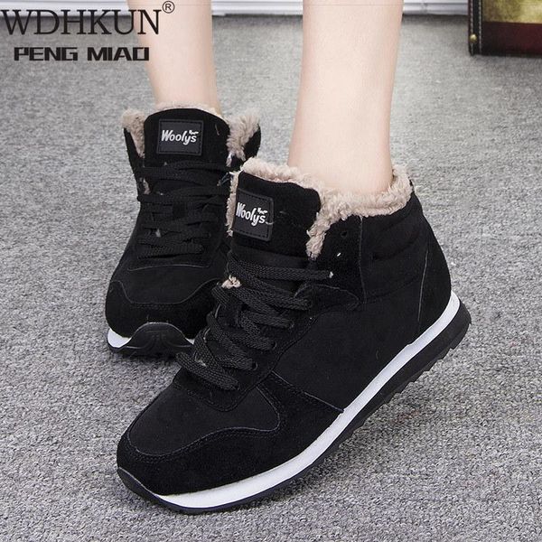 

women boots plus size 35-47 couple winter sneakers for winter boots shoes woman keep warm ankle botas mujer snow female, Black