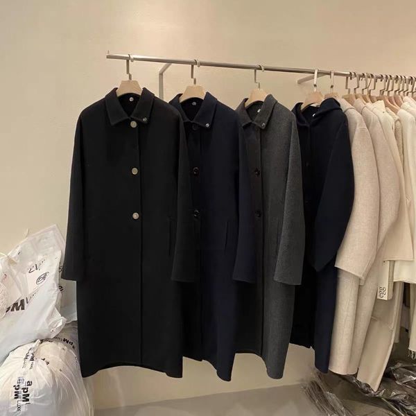 

women's wool & blends autumn and winter 2021 handong damen eg * cashmere long lapel multicolor woolen windbreaker, Black