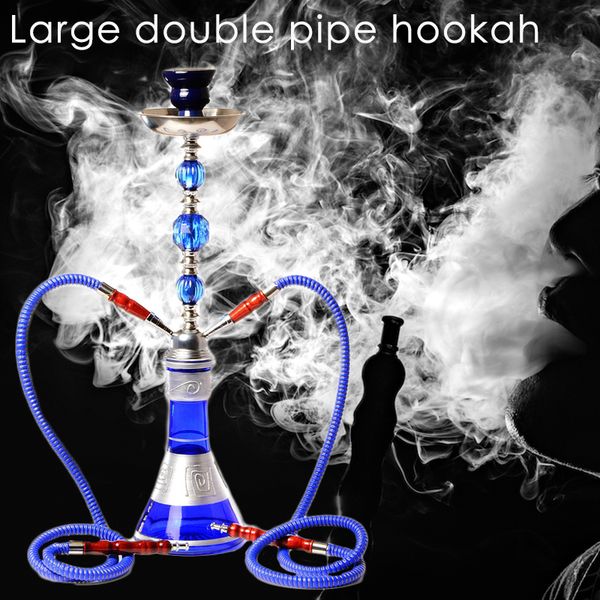 

middle size double hose glass hookah travel pipe set chichas with narghile ceramic bowl charcoal tongs bar accessories