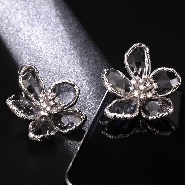 

dazz fashion big flower earrings women's girl accessories full cubic zirconia earrings jewelry pendientes mujer moda gifts 2020, Silver