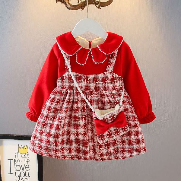 

small children's girl's fragrance autumn and winter plush thickened skirt gift package new one year drs, Red;yellow