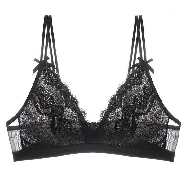 

women lace beauty back bras seamless thin underwear bralette females lingerie breathable wireless gathered brasy21, Red;black