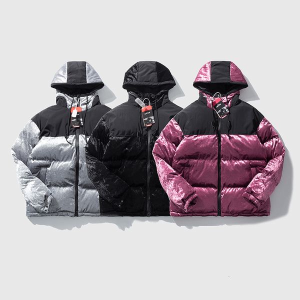 

mens parkas coat fashion color block down jackets 2020 new velvet reflective coats 3 colors for wholesale, Black
