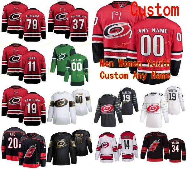 

carolina hurricanes jersey 13 warren foegele seth jarvis jesper fast joakim ryan spencer smallman jeremy bracco david gust custom stitched, Black;red