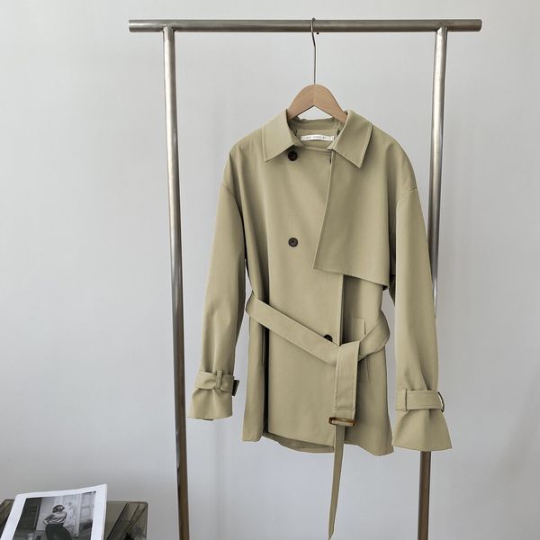 

new 2021 spring fashion coat with belt turn down collar women classic trench femme abrigo streetwear 69tt, Black;brown