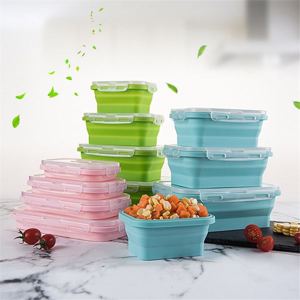 

silicone floding lunch boxes rectangle collapsible bento box folding food container bowl 350/500/800/1200ml 4pcs/ set dinnerware storage box