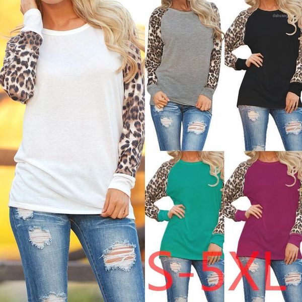 

5xl 2016 plus size women clothing spring autumn women t-shirt casual splice leopard large big size long sleeve chiffion, White
