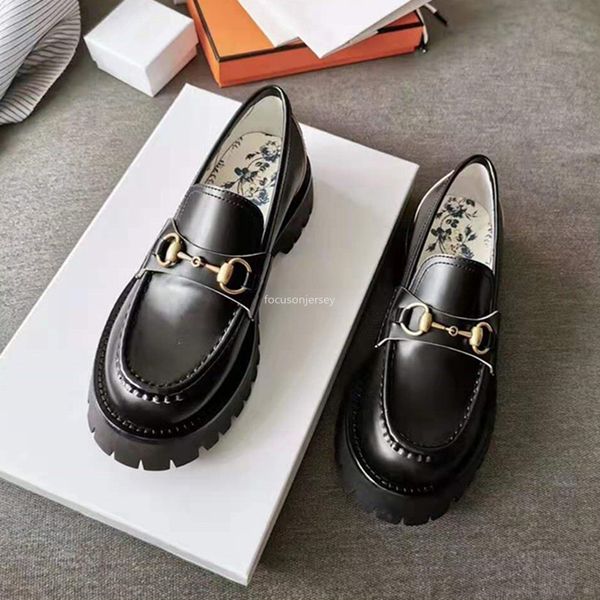 

new designer shoes for women horsebit loafer low heel leather lug sole loafers with rosebud print black platform casual shoes 35-40
