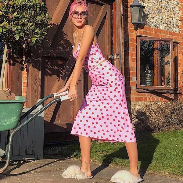 

wannathis strawberry print 2 pieces sets crop and skirt knee-length sleeveless summer women streetwear sets women 20201, White