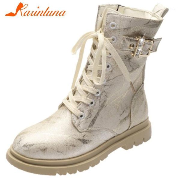 

karin 2020 fashion round toe cross-tied flat with ankle boots casual buckle straps autumn zipper women shoes1, Black