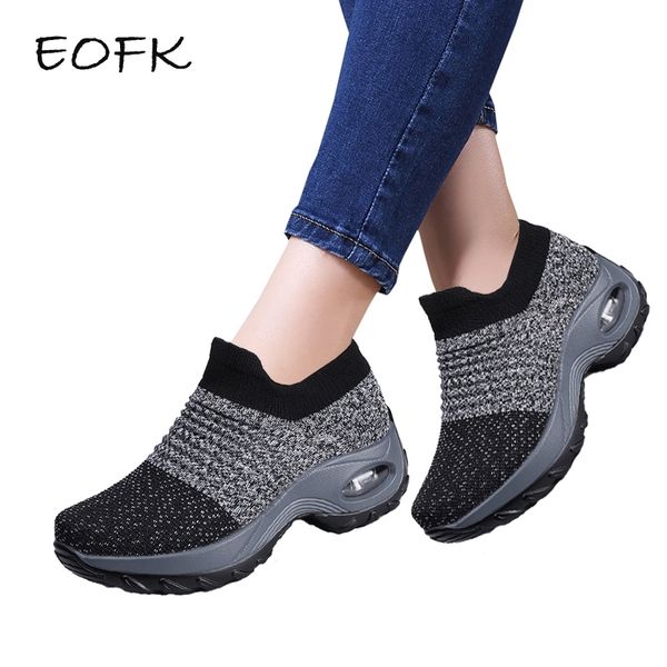 

eofk fashion spring autumn women platform shoes woman lady flats fall casual ballet shoes comfort sock slip on dance shoes y200320, Black