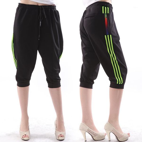 

small foot mouth running pants 9xl spring and autumn winter women's cotton sports leisure zipper side pull strip loose trousers1, Black;white