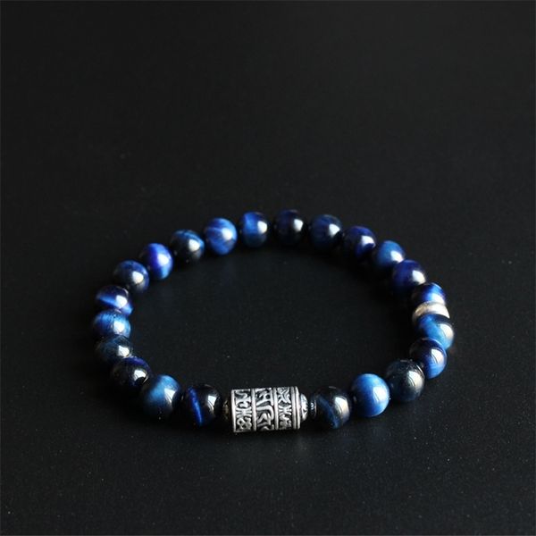

eastisan blue eagle eye stone beads with tibetan buddhism mantra totem charm bracelet for man woman om mani padme hum jewelry y200810, Black