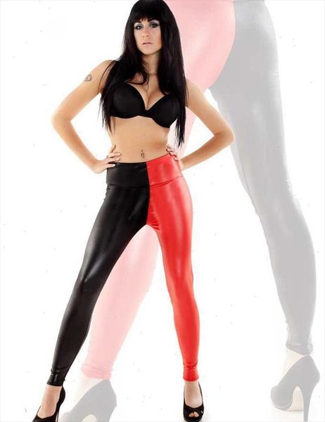 

new fashion women high waist leather leggings lady pencil slim legging black white red patchwork pants