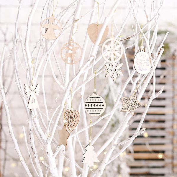 

16шт набор выдалбливают деревянные чип рождественской елки xmas висячие украшения кулон висячие подвеска для рождественской елки jllfmd gard