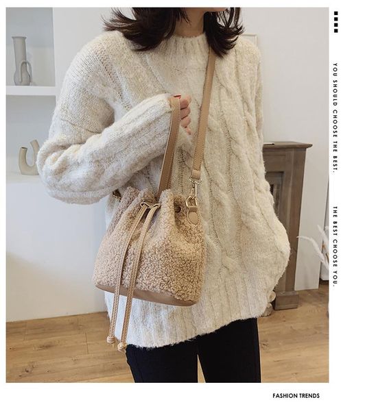 

plush women drawstring bag autumn winter stylish crossbody for women fashion solid color female messenger bags bolsa feminina