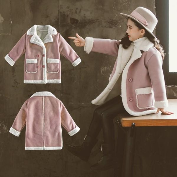 

coat girls' winter clothing 2021 korean version mink-like wool long plus velvet thickening children's, Blue;gray