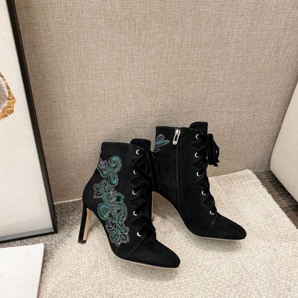 

women boots pointed toe women shoes retro shoes woman ankle boots for woman elegant genuine leather zip fashion high heels, Black