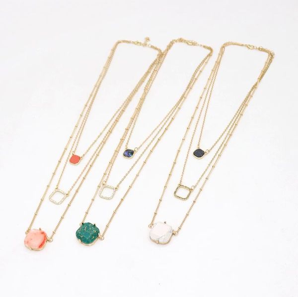 

pendant necklaces 3 layers size square stone necklace, Silver