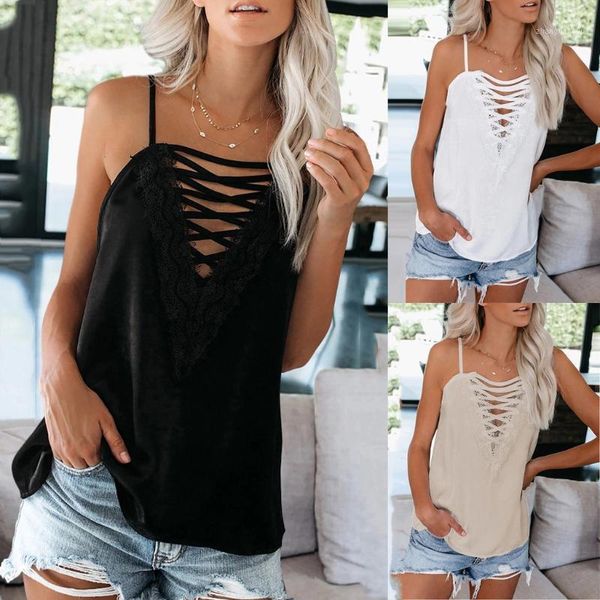 

yoga outfits fashion tank sport women lace v neck spaghetti strap loose casual sleeveless woman shirts casual#301, White;red
