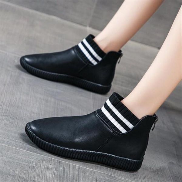 

women martin boots autumn winter boots ladies ankle comfortable casual shoes woman soft sole flat leather a879, Black