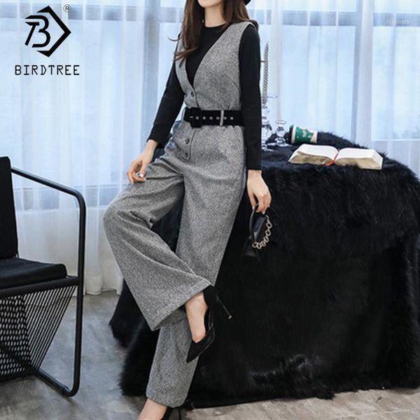 

2020 spring new wpmen's office lady button jumpsuits fashion v-neck high waist wide-leg female jumpsuit s01213o1, Black;white