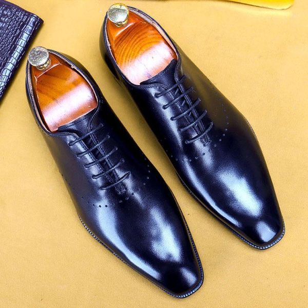 

fashion pointed toe leather men oxford shoe genuine leather men dress shoes black brown mens formal business wedding shoes1