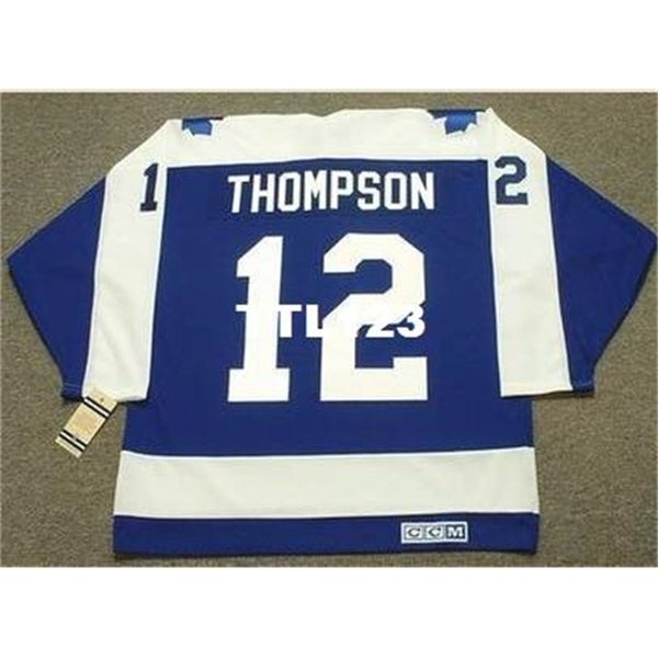 

121s #12 errol thompson toronto maple leafs 1974 ccm vintage hockey jersey or custom any name or number retro jersey, Black