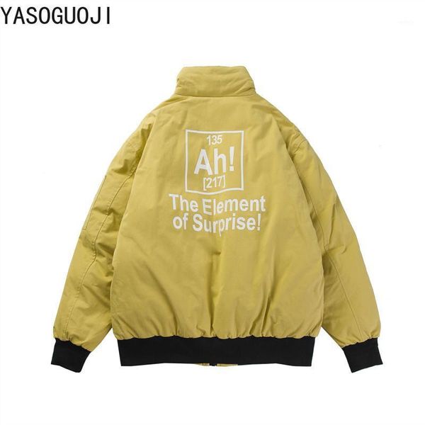 

yasuguoji new 2020 thicken warm cotton padded mens winter coats fashion letter printing solid color loose bubble jacket men l0591, Black