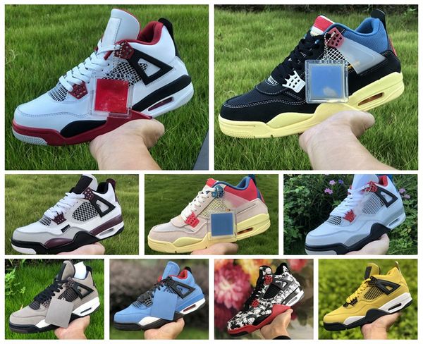 

2020 new 4 4s jumpman basketball shoes metallic purple red green bred ovo splatter black cat what the men mens sport sneakers size 40-46