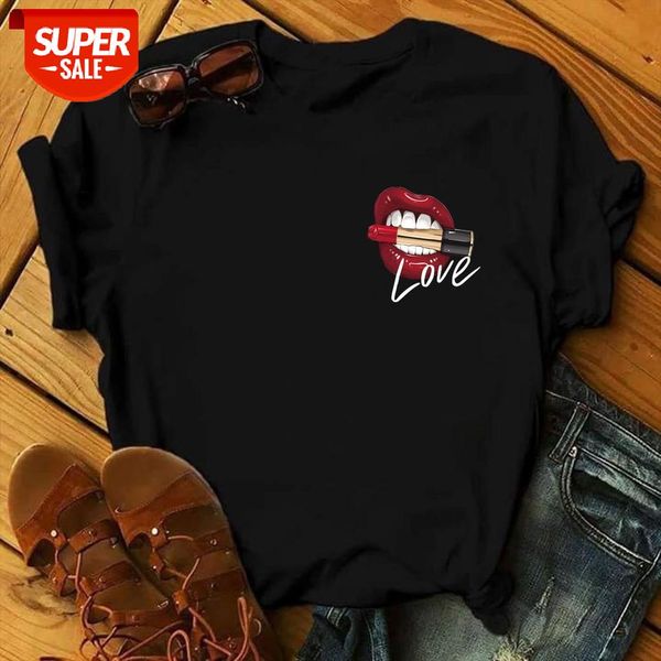 

ZOGANKIN Women Tops Red Mouth Lip Love Print T Shirts Base O-Neck Short Sleeve Women Tshirt All-match Black Tee Girls Shirt #tw5F, White