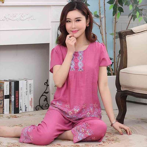 

4xl women sleepwear summer female pajamas sets thin laides suit short sleeve pyjamas women ventilation home clothes, Black;red